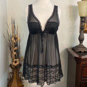 Victoria's Secret Black Sheer Lace Babydoll Chemise